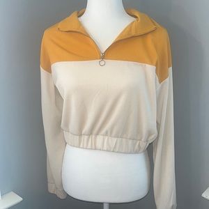 Yellow and tan quarter zip top